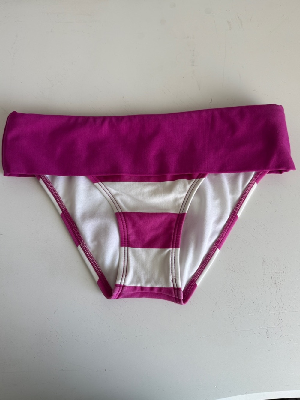 Fold-Over Magenta and White Stripe Swim Bottoms